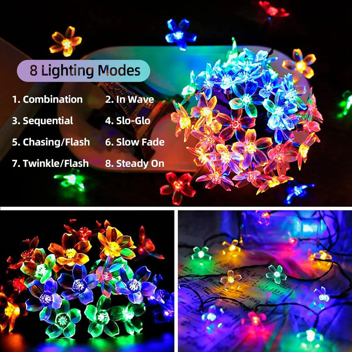 Outdoor Waterproof Solar String Flower Lights: 20/30/50/100 LED Fairy Light for Garden, Patio, Christmas Tree Decor