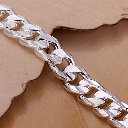 High-End S925 Sterling Silver Bracelet – 10MM Square Gem, Fashion Jewelry Gift for Men and Women