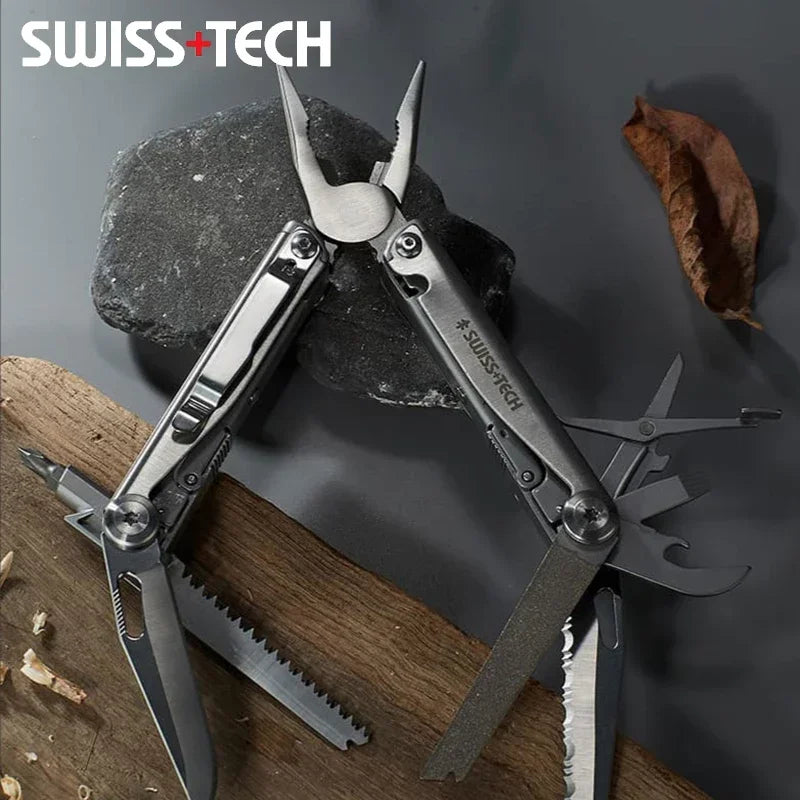 SWISS TECH 18-in-1 Multitool Pliers – Folding Multi-Functional Tool, Pocket Knife, Portable EDC Outdoor Equipment