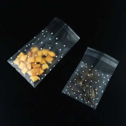 100Pcs Plastic Transparent Gift Bags - Dot Candy Cookie Packaging with DIY Self-Adhesive Closure - Wedding & Party Decoration