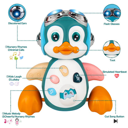 Entertain and Educate: Musical Penguin Baby Crawling Toy - Interactive Infant Development Toy with Light, Perfect for Tummy Time and Toddler Play