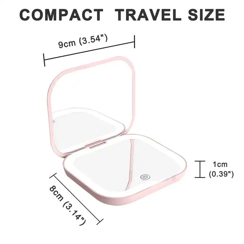 Portable Folding LED Vanity Table Mirror: Compact Mini Gift with 2X Magnifying Handheld Pocket Makeup Mirror