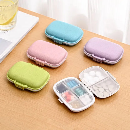 8-Grid Travel Pill Box Organizer: Seal Ring Small Container for Tablets - Wheat Straw Medicine Storage