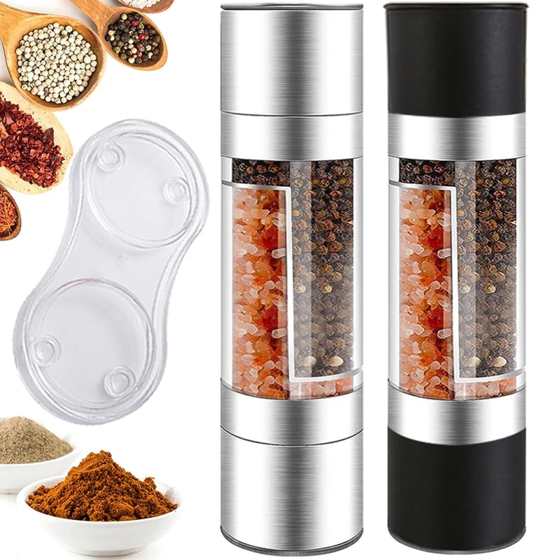 2-in-1 Salt and Pepper Grinder: Manual Stainless Steel Mills with Adjustable Ceramic Grinding - Spice Mill Kitchen Tool