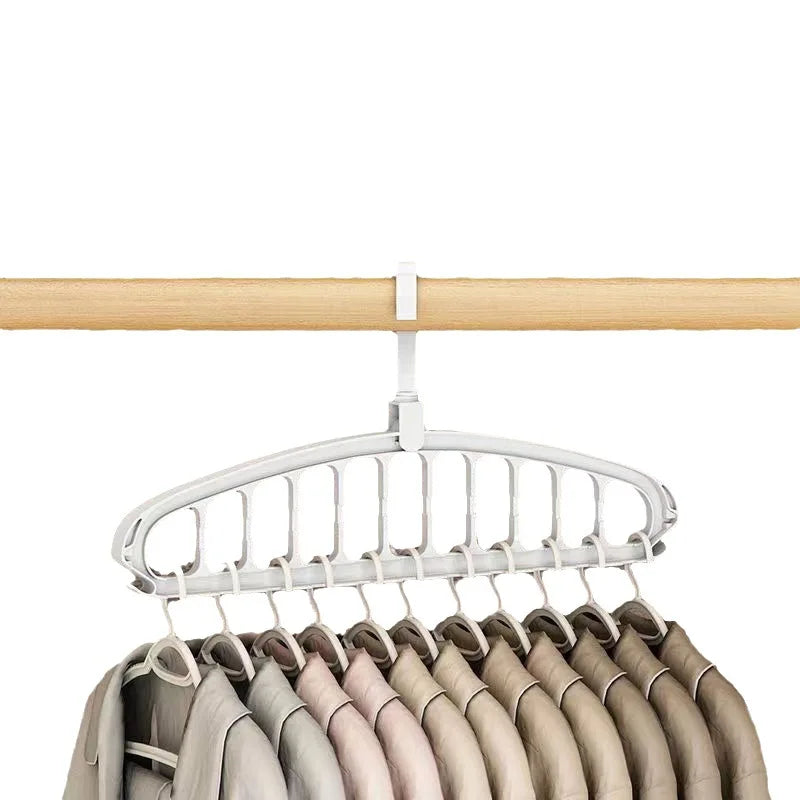 Foldable Clothes Hanger Closet Organizer - Multi-Port Rotating Drying Rack, 11-Hole Plastic Scarf and Clothing Storage Hangers