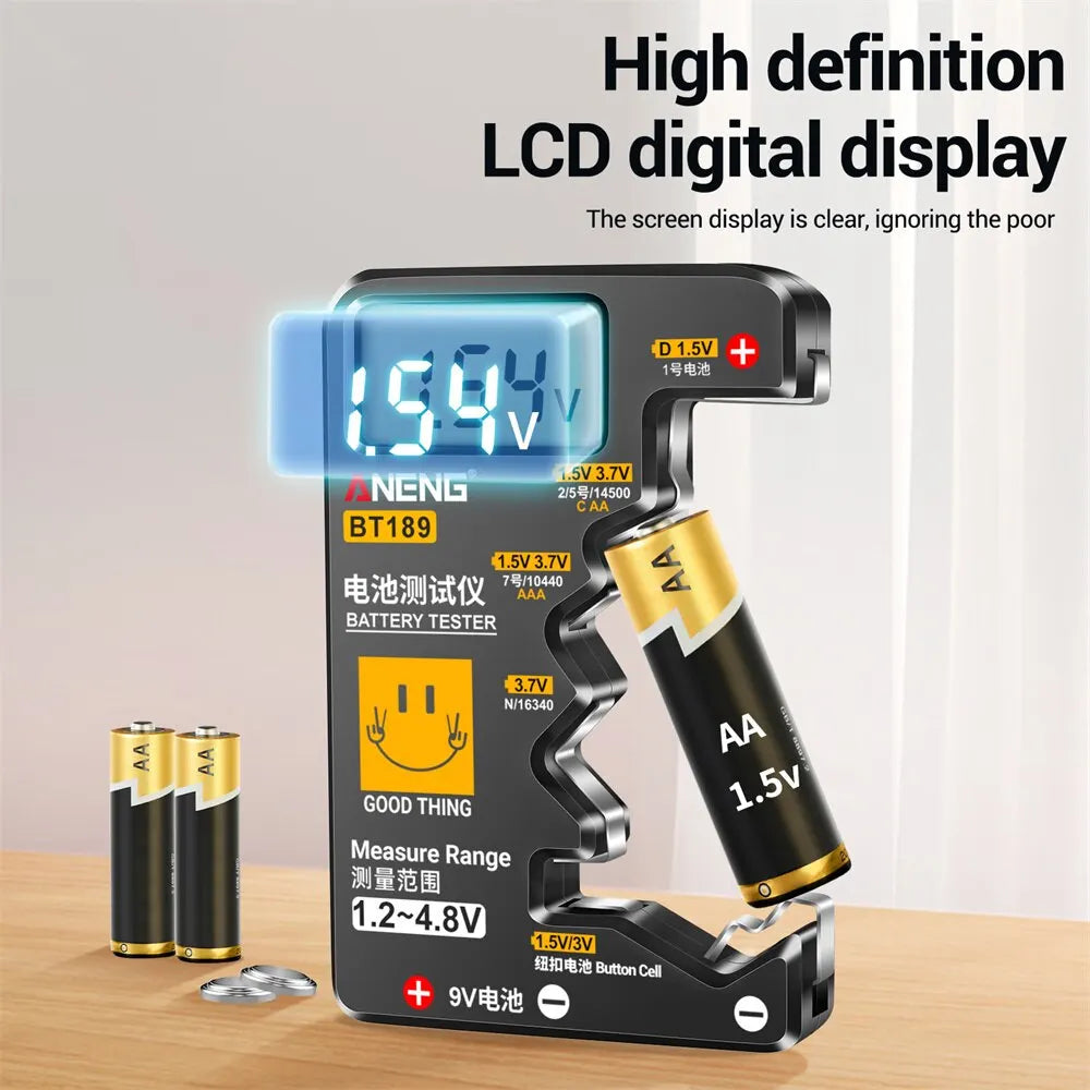 Ultra-Small BT189 Battery Tester | LCD Digital Display for 9V & Button Cells, Household Power Bank Detector