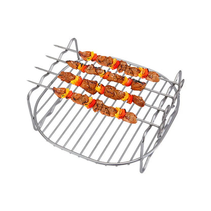 Baking Tray Skewers Air Fryer Stainless Steel Holder - Double-Deck BBQ Rack for Home