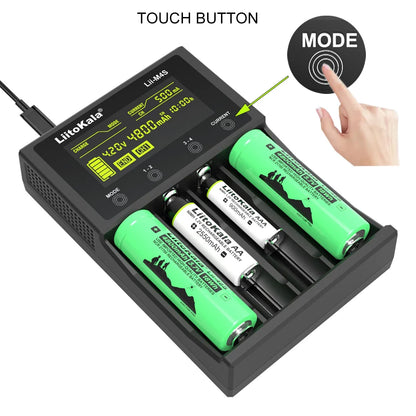 LiitoKala Lii-M4S Lii-M4 Rechargeable Battery Charger: 3.7V Lithium-ion & 1.2V Ni-MH AA Capacity Tester for 18650, 26650, 21700, 18500 Batteries