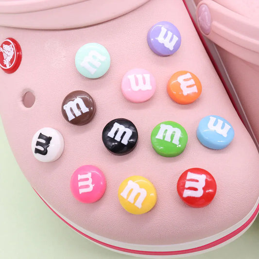 12pcs/set MM Bean Chocolate Color Resin Shoe Buckles - DIY Charms for Wristbands, Kids Shoes - Colorful Decorations