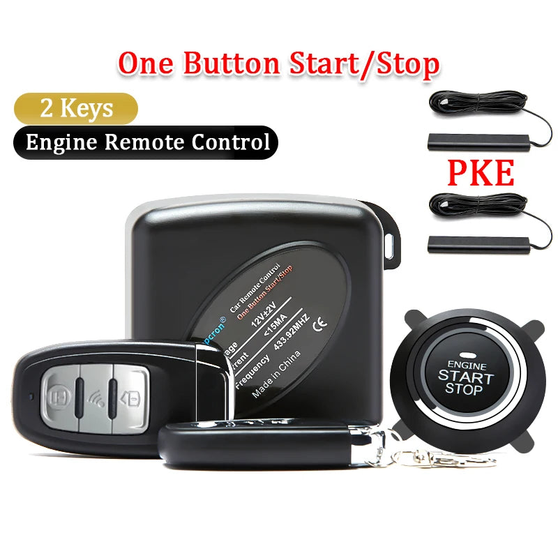 Convenient PKE Car Alarm System: Keyless Entry, Engine Start, and Remote Control - Push Button Starter with Auto Stop Feature