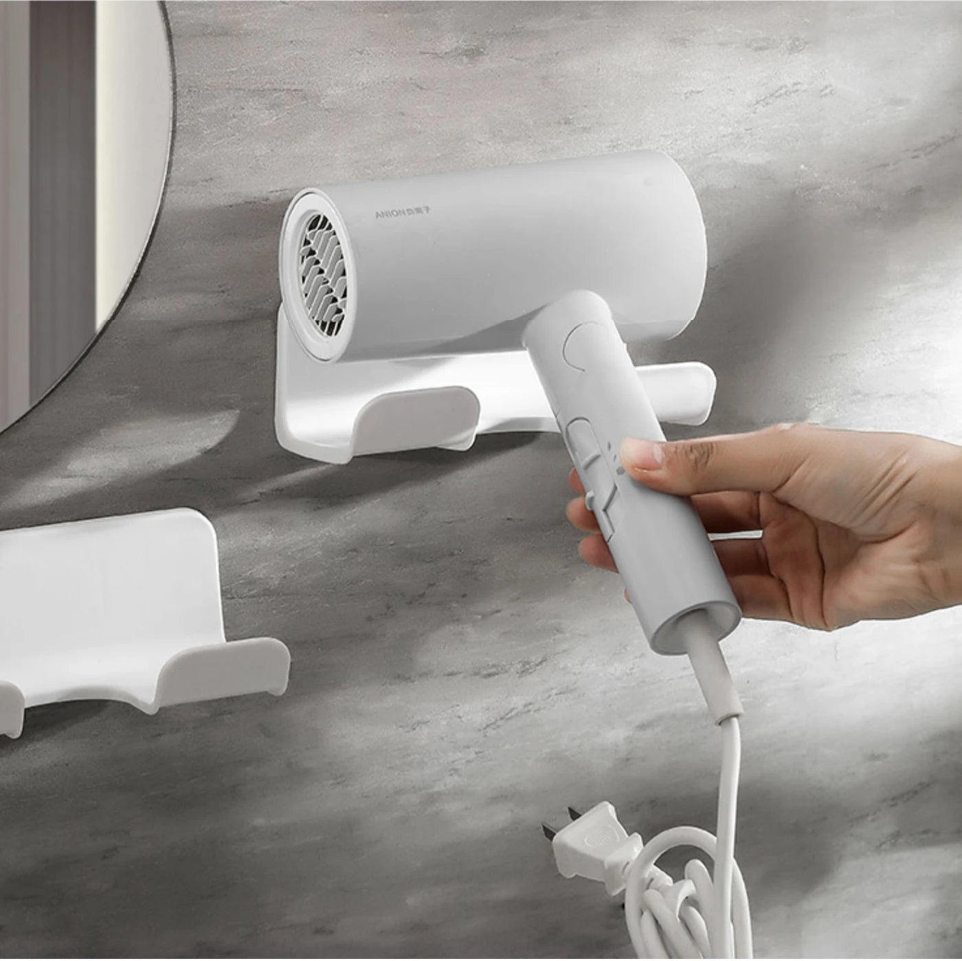 Wall Mounted Hair Dryer Holder - Bathroom Organizer Stand for Hair Straightener, Dryer, Washroom Organization Shelves