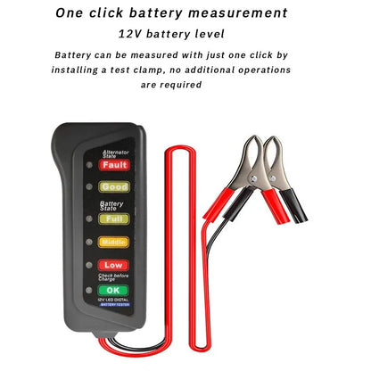 Automobile Battery Tester - ABS Display for Car and Motorcycle Batteries, Red Yellow Green Indicator, 12V Battery Level