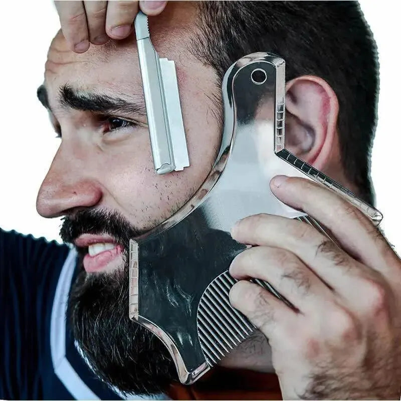 Men's All-in-One Beard Styling Comb - Beard Shaping Template and Stencil Tool for Perfect Facial Hair Grooming