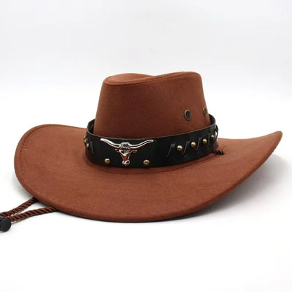 Artificial Suede Western Cowboy Hat - Vintage Big-Edge Gentleman and Cowgirl Jazz Hat for Holidays, Party, and Cosplay