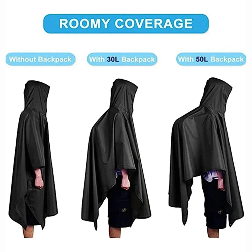 3 in 1 Outdoor Military Raincoat - Hooded Waterproof Rain Poncho with Sleeves, Motorcycle Rain Cover, Ideal for Camping, Hiking and Travel