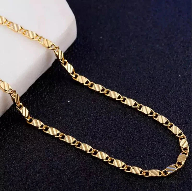 Fashion 18k Gold Side Chain Necklace - 2MM, 16-30 Inch Options, 925 Silver Necklace for Men and Women Jewelry