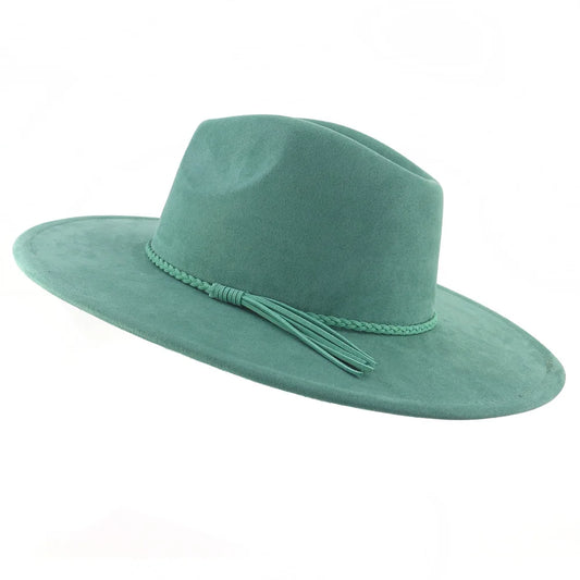 Suede Top Hat Fedora - 9.5cm Wide Brim Felt Jazz Hat for Men and Women, Autumn/Winter Classic Church Sombrer