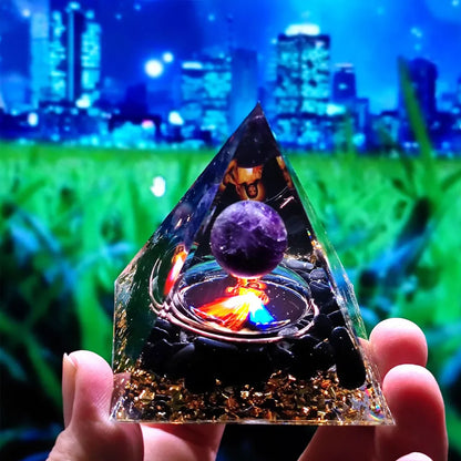 Orgonite Pyramid Healing Crystals Energy Generator with Amethyst Pendulum - Reiki Chakra Meditation Tool and Room Decorations
