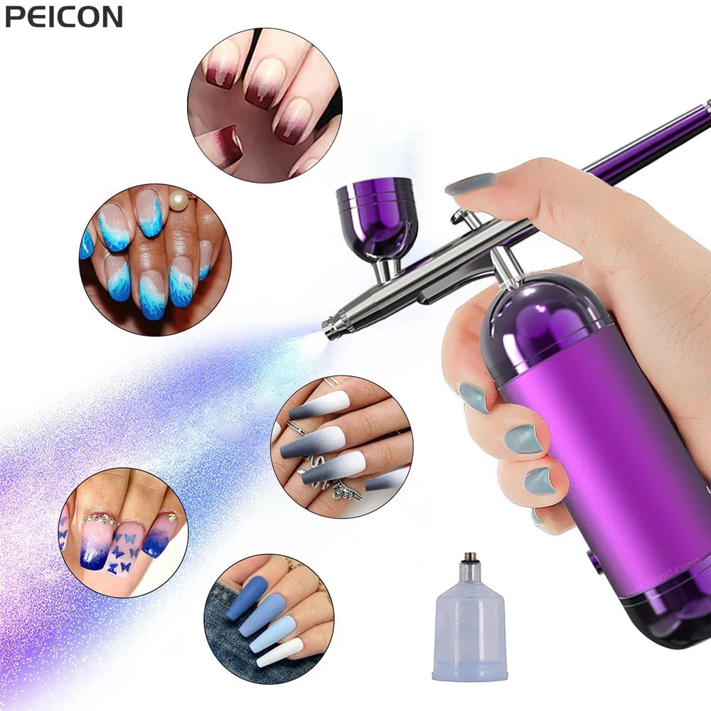 Portable Airbrush Nail Kit with Compressor | Cake Tattoo Makeup Paint Air Spray Gun | Oxygen Injector for Nails | Air Brush for DIY Nail Art