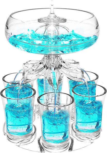 Party Drink Shot Dispenser Set with 6 Shot Glasses in Acrylic Holder - Perfect for Family Gatherings and Bar Drinking Games