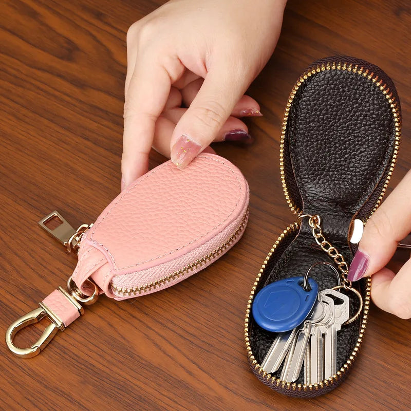 Large Capacity Unisex PU Leather Key Case: Wallet Pocket Organizer Pouch for Car Keys - Zipper Key Bag Holder for Convenience