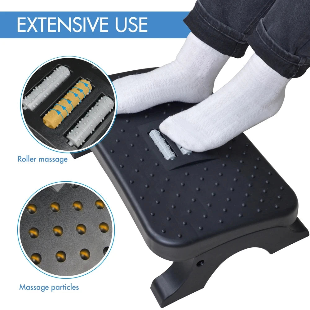 Ergonomic Under Desk Footrest with Massage Rollers – Max Load 120lbs, Desk Leg Rest for Pain Relief at Home & Office