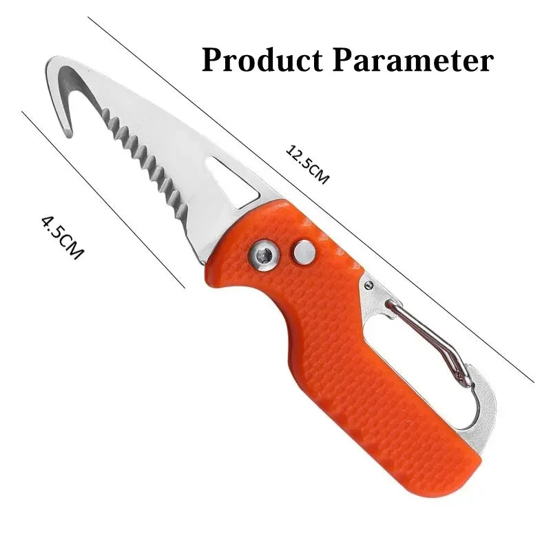 Portable Folding Knife with Keychain - Serrated Hook Knife for Outdoor Camping, Express Package Gift, and Survival Tool Box Opener