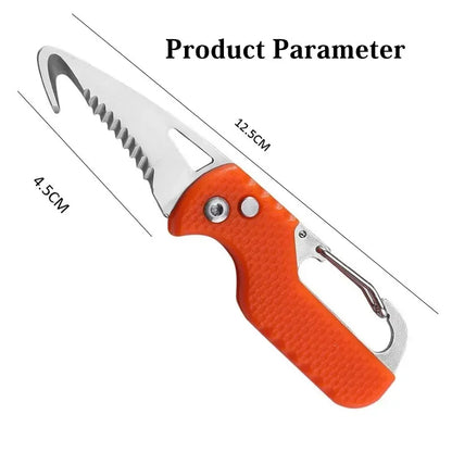 Portable Folding Knife with Keychain - Serrated Hook Knife for Outdoor Camping, Express Package Gift, and Survival Tool Box Opener