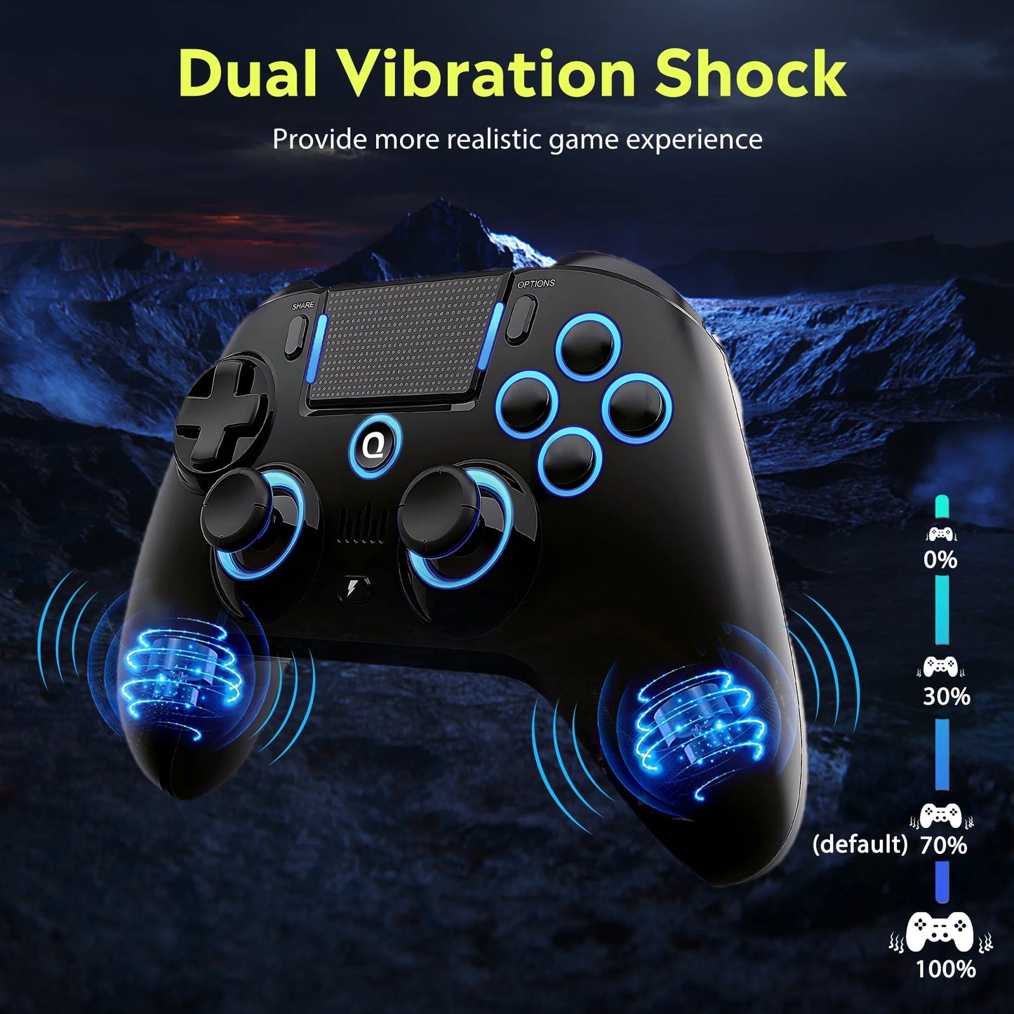 QRD Spark N5 Wireless Controller – Compatible with PS4, PS3, PS2, iOS, Android, PC | Hall Effect Gamepad with 9-Color LED Lights and Vibration Effect