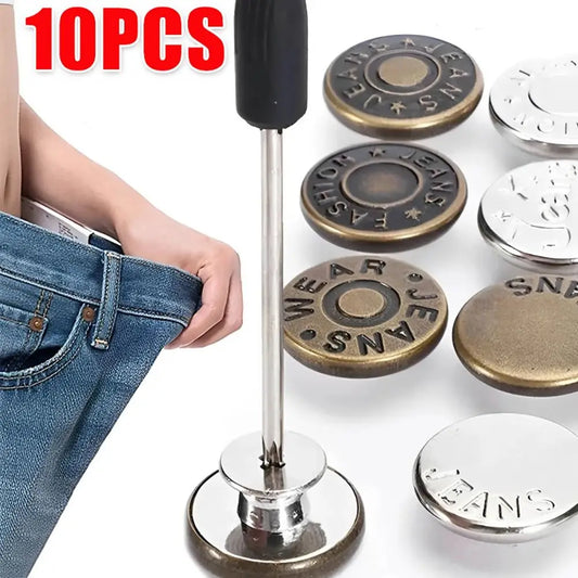 10Pcs Metal Jeans Buttons - 17mm No-Sewing Screw Replacement, Nailless Removable Jean Buckles and Repair Kit for Clothing