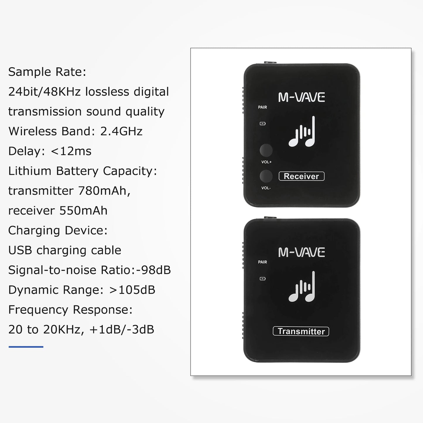 M-VAVE SWS10 2.4GHz Wireless Earphone Monitor Transmission System - USB Rechargeable Transmitter & Receiver for Mono/Stereo Support