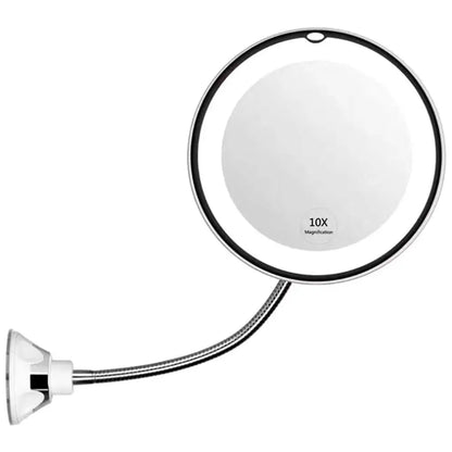 Flexible Gooseneck Makeup Mirror with LED Light: 10X Magnifying, Suction Cup, 360 Degree Swivel - Bright, Diffused Light for Precise Beauty Application