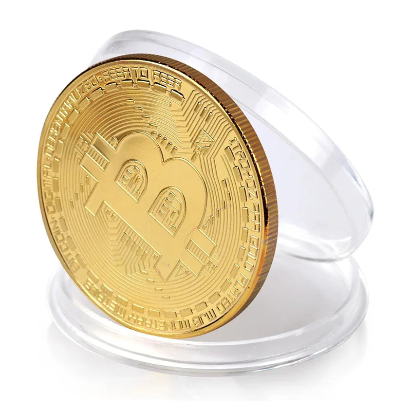 5PCS Gold Plated Bitcoin Coin Collectibles - Commemorative Casascius Style Metal Antique Imitation Art Collection Gift