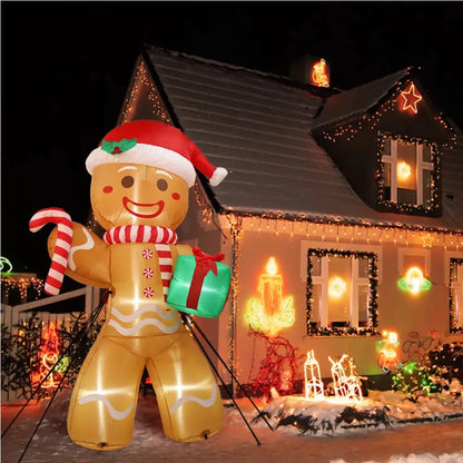 8FT Gingerbread Man Christmas Inflatable with Gift Pack - 2.4M Outdoor Xmas Yard Decoration with LED Lights for Lawn