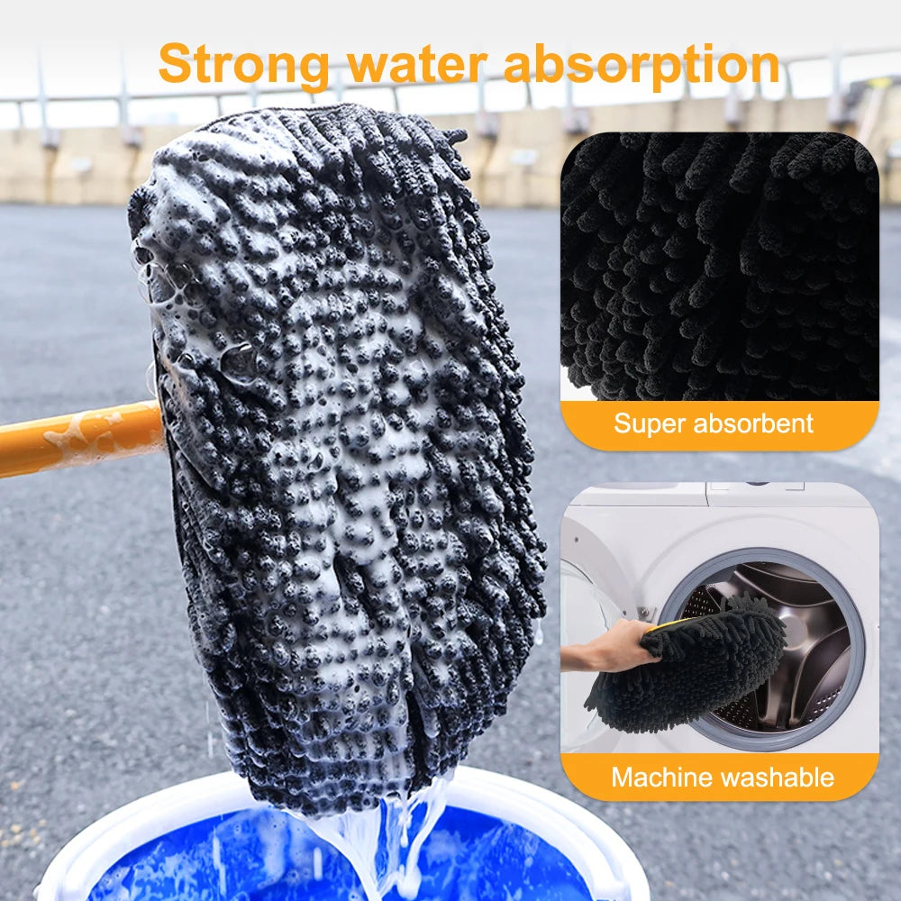 Telescopic Car Cleaning Brush: Long Handle Mop with Chenille Broom, Adjustable & Super Absorbent - Auto Detailing Accessory