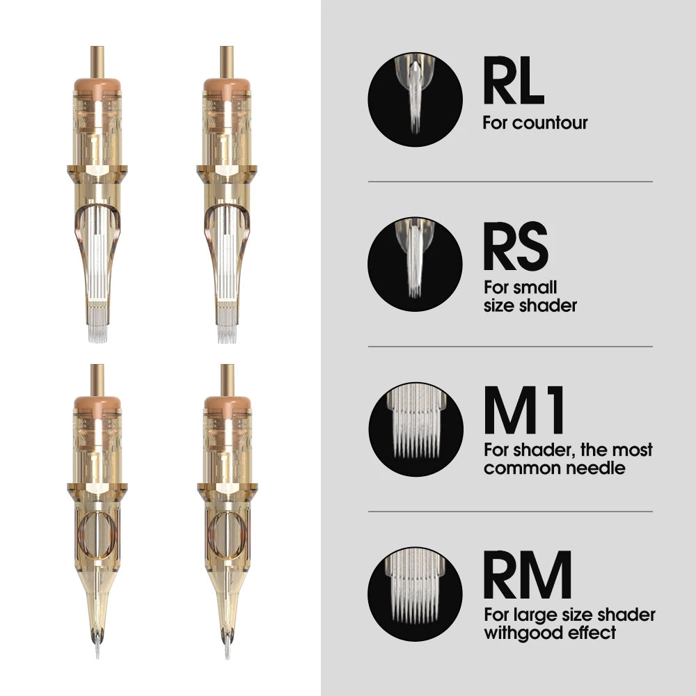 Ambition Premium Revolution Tattoo Cartridge Set - Mixed Needles Including Round Liner, Shader, Curved Magnum in Sizes 1RL, 3RL, 5RL, 7RL, 9RL, 7RM, 9RM, 13RM