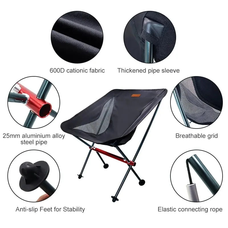 PACOONE Folding Camping Chair - Portable Beach Chaise Longue for Fishing, Relaxing, Travel, and Picnics