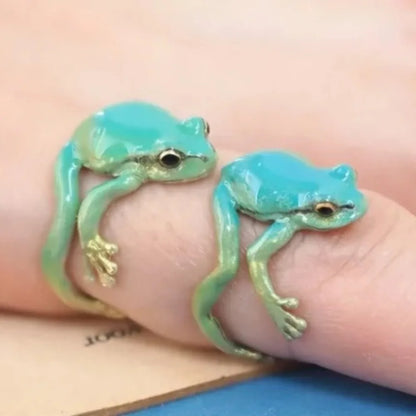 Mini Green Tree Frog Ring - Cute Adjustable Animal Metal Finger Ring for Women and Men - Birthday Party Jewelry Gift