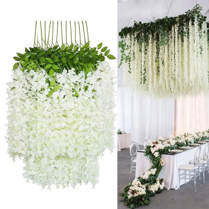 12pcs Artificial Wisteria Flowers String - Hanging Garland for Outdoor Wedding Garden Arch Decoration - Home Party Decor Fake Flower