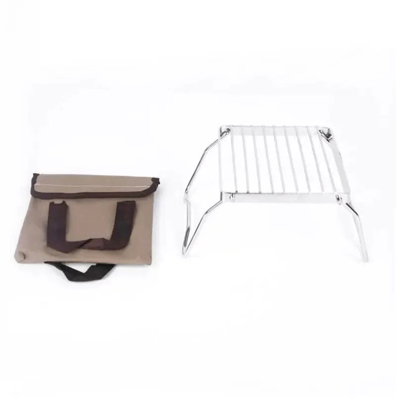 Stainless Steel Outdoor Stove Holder - Portable Folding Mini Barbecue Rack Set with Pot Holder & Baking Tray Holder - Ideal for Camping