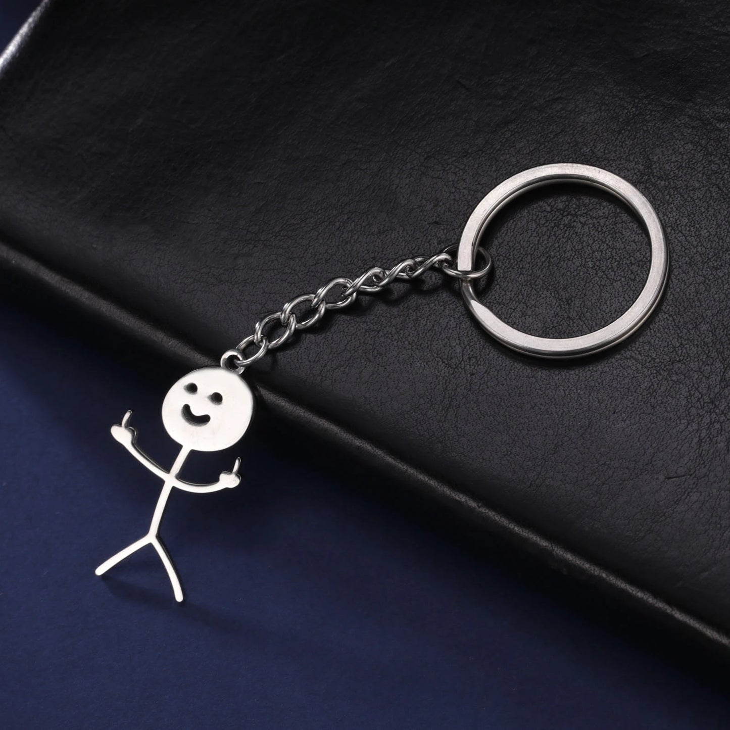 Skyrim Hip Hop 'Fxck You' Funny Doodle Keychain - Stainless Steel Middle Finger Stickman Pendant, Car Key Ring Gift