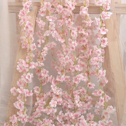 Artificial Sakura Flowers Vine - Hanging Fake Floral Garland for Home, Garden, Wedding Arch, Party, and Cherry Blossom Wall Decor