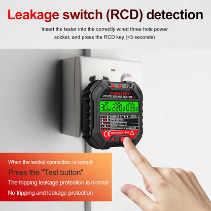 HT107 Socket Tester Pro - Voltage & RCD Test, Socket Detector for UK, EU, US Plugs | Ground, Zero Line, Polarity, Phase Check