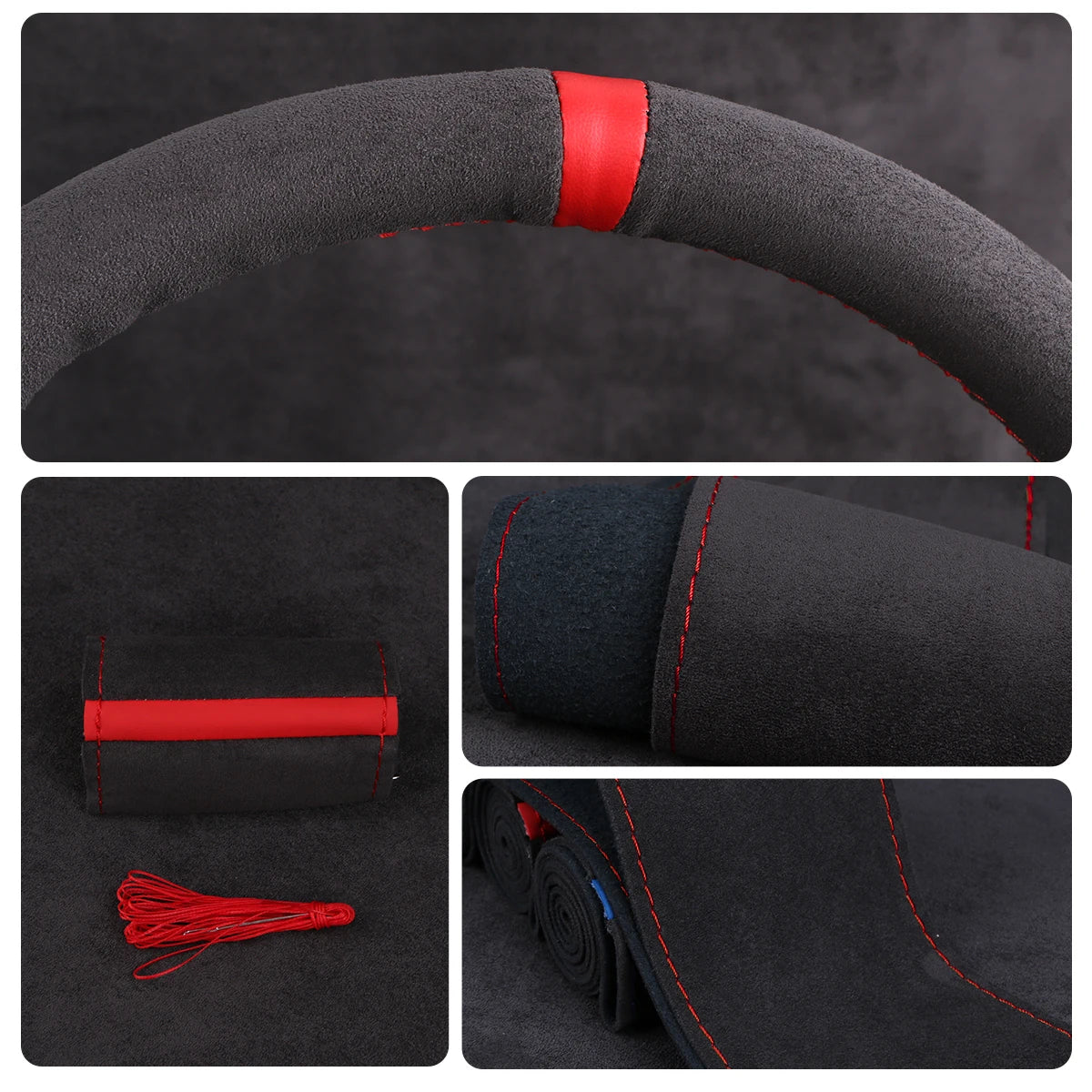 Universal Suede Car Steering Wheel Cover - Hand-Sewn Soft Leather Braiding, Non-Slip and Ventilated Auto Wheel Protector