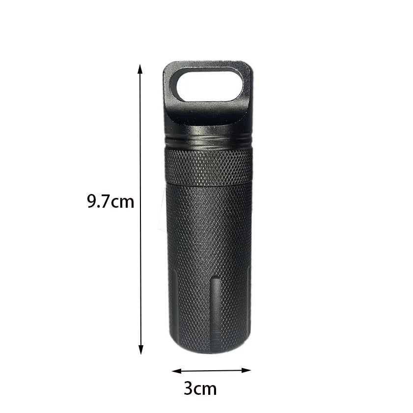 Portable Aluminum Alloy Airtight Pill Container Bottle - Single Chamber Capsule Holder for Outdoor EDC, Waterproof Medicine Case Box