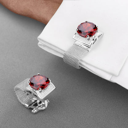 HAWSON Luxury Silver Crystal Cufflinks for Men - Elegant French Shirt Accessories for Wedding and Business