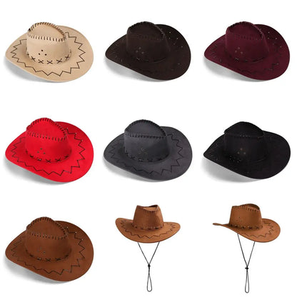 Unisex Suede Cowboy Hat - Fashionable Western Cap for Men and Women, Practical Wild West Fancy Dress Headwear