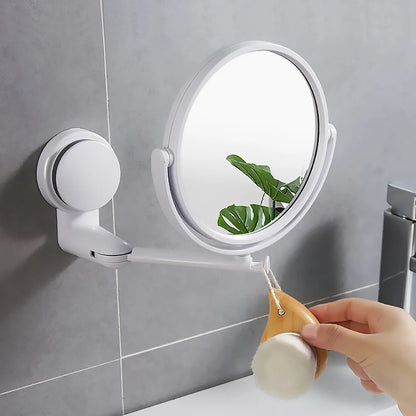 Folding Arm Extendable Wall Mirror: Swivel Bathroom Mirror without Drill, Double-Sided Cosmetic Makeup Mirror with Suction Arm