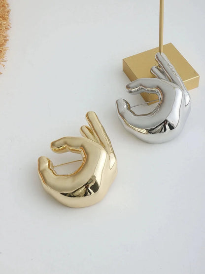 Large Smooth Hand Gesture Brooch - Exaggerated Pin for Sweater, Coat, Suit - Corsage Accessories with New Y2K Jewelry Design