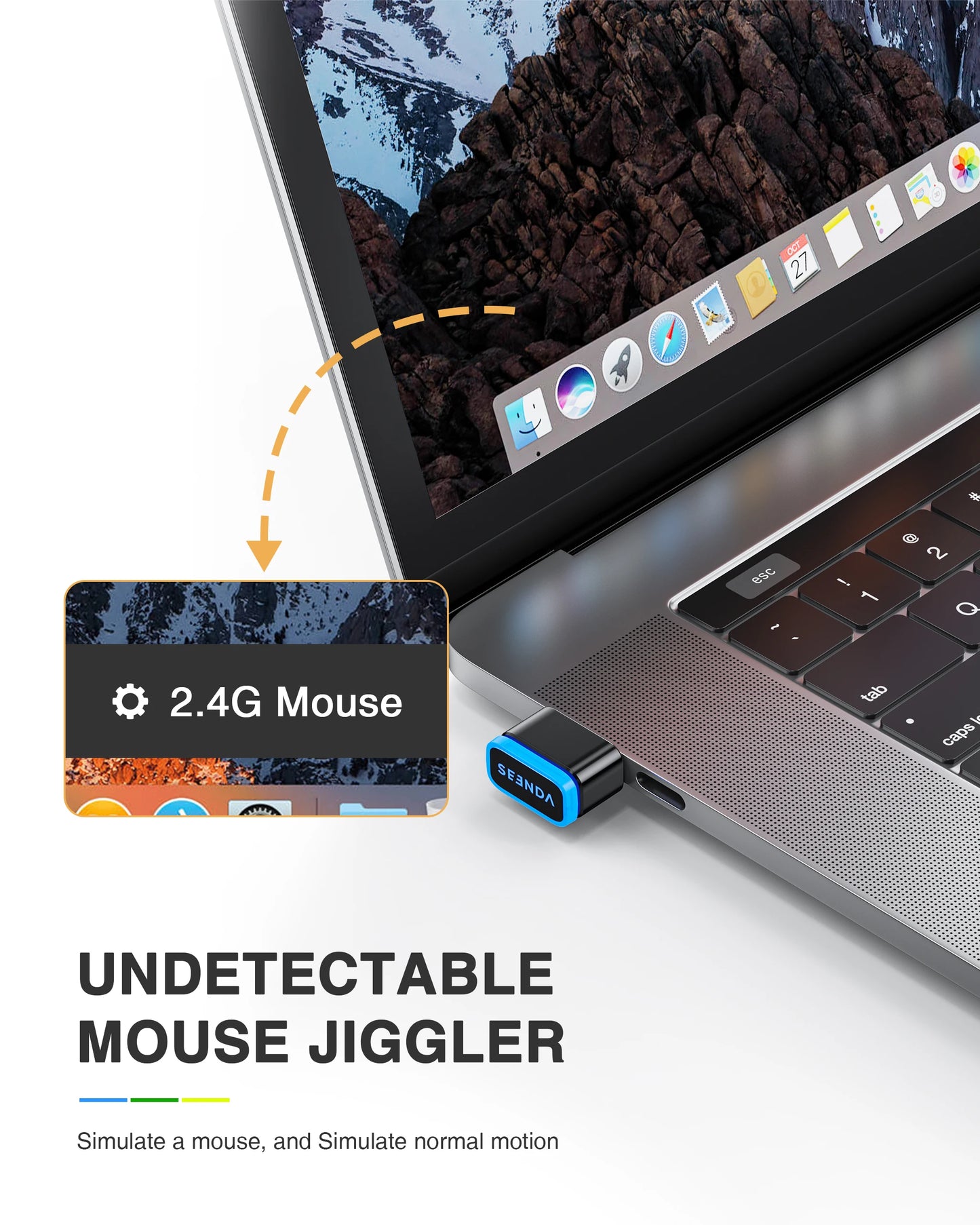 Seenda DK16 Mouse Jiggler: Undetectable Mouse Mover to Keep Computer PC Laptop Awake - Simulate Mice, Driver-Free Operation